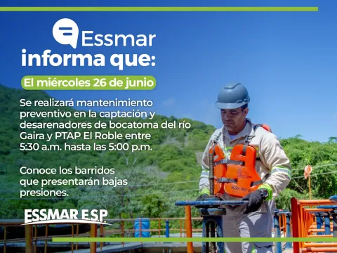 Essmar realizará mantenimientos preventivos en la -PTAP El Roble-