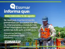 Essmar realizará mantenimientos preventivos en captaciones Río Manzanares y PTAP Mamatoco